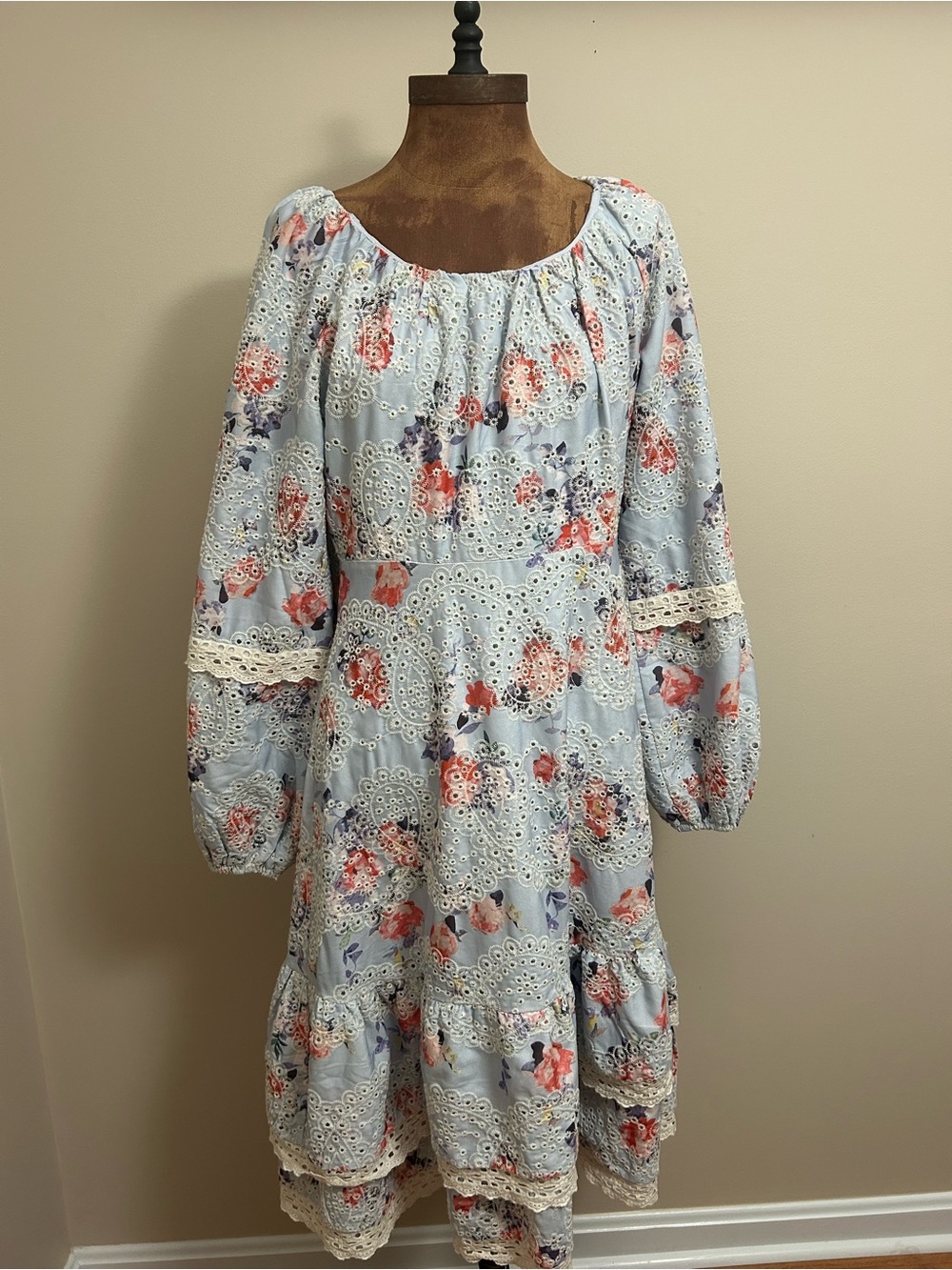 JessikaeLight Blue Floral Eyelet Boho Dress S
